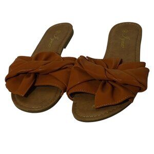 Jyna Brown Tan Bow Slip-On Slides Sandals Women Size 6.5 Casual